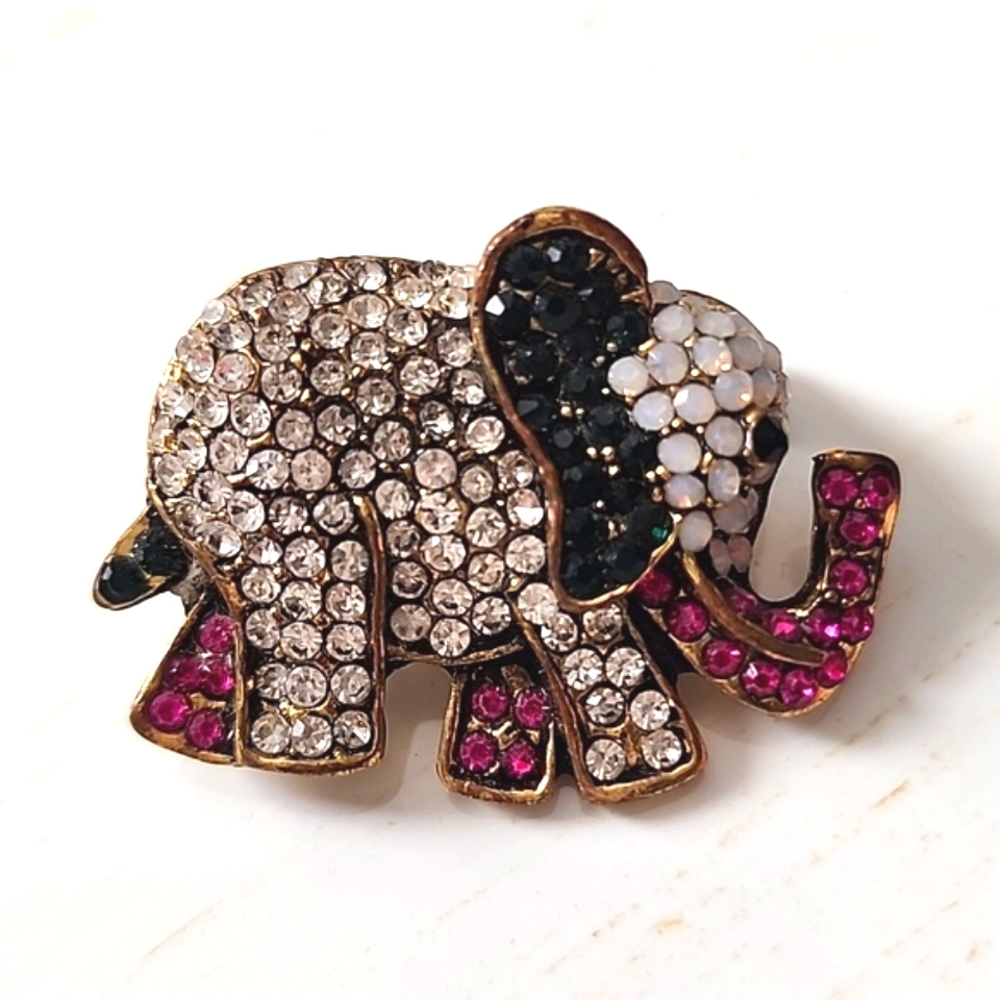 Bohemian Elephant Brooch Gem Loaded
